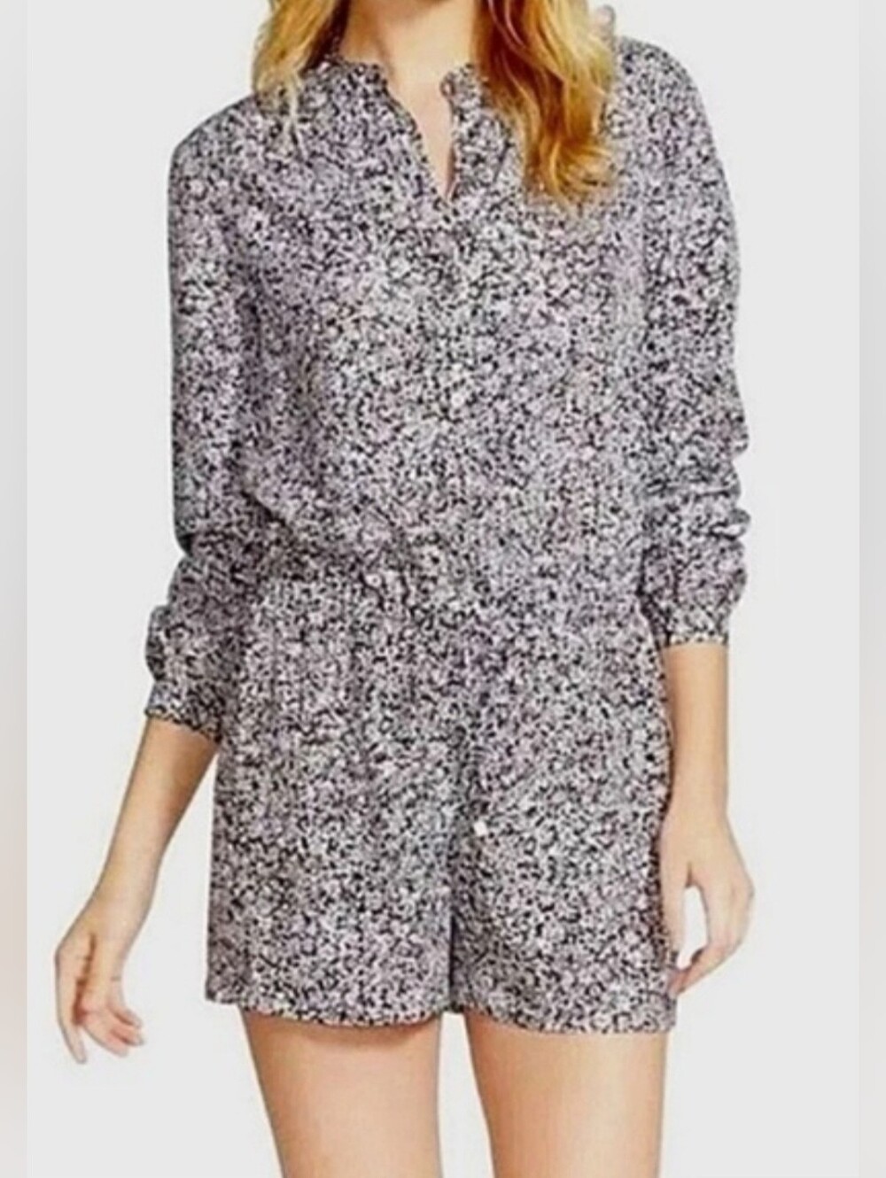 Michael Kors Leopard Print Button Down Long Sleeve Short Romper Size XXS